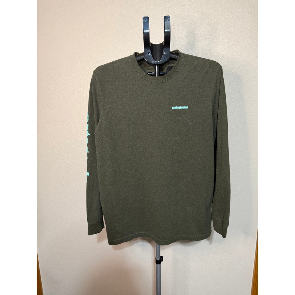 Patagonia Responsibili-Tee Mens Medium Olive Green Long Sleeve‎ Logo T-Shirt